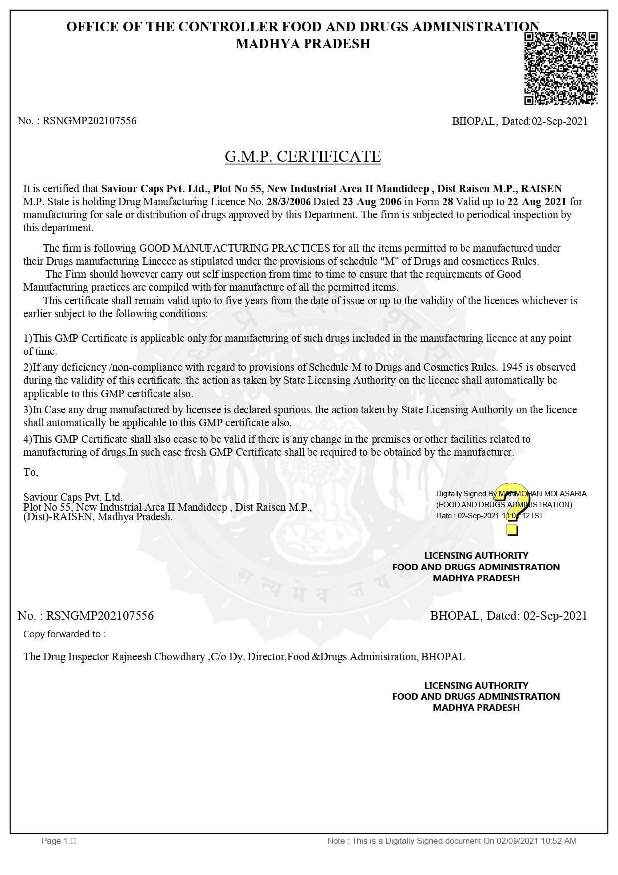 GMP certificate